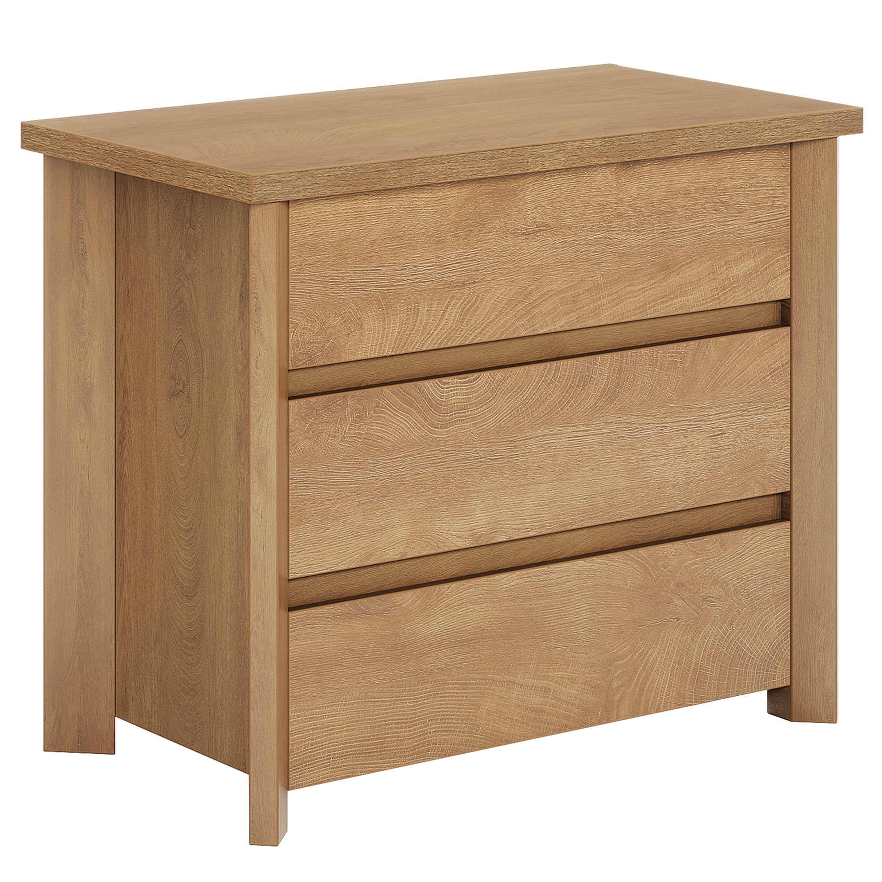 Wide Nightstand, Farmhouse Bedside Table With 3 Storage Drawers_voghion.com